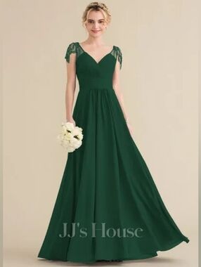 JJ's House Elina Hunter Green A-line Sequins Chiffon Dress #144737 Size 4